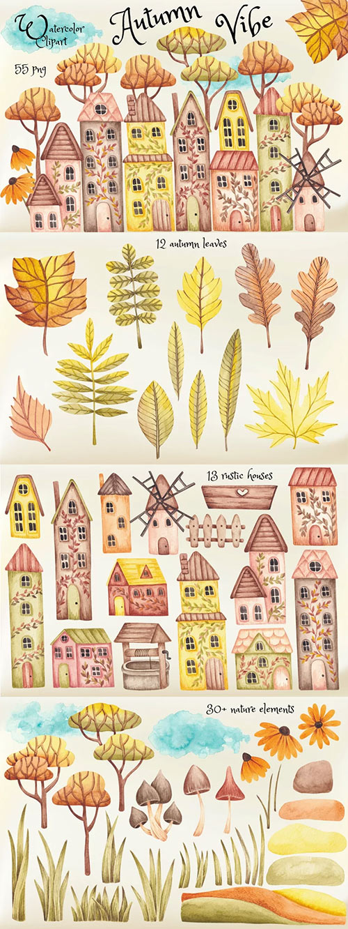 Watercolor Clipart Autumn Vibe 1506877