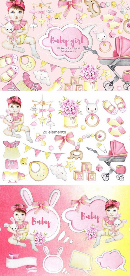 Baby Girl Watercolor Clipart