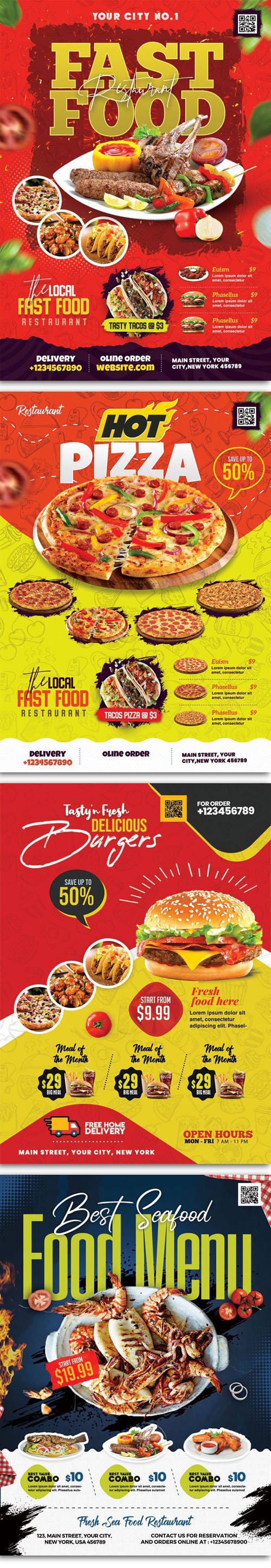 Restaurant Food Menu - 4 Promotional Flyers PSD Templates