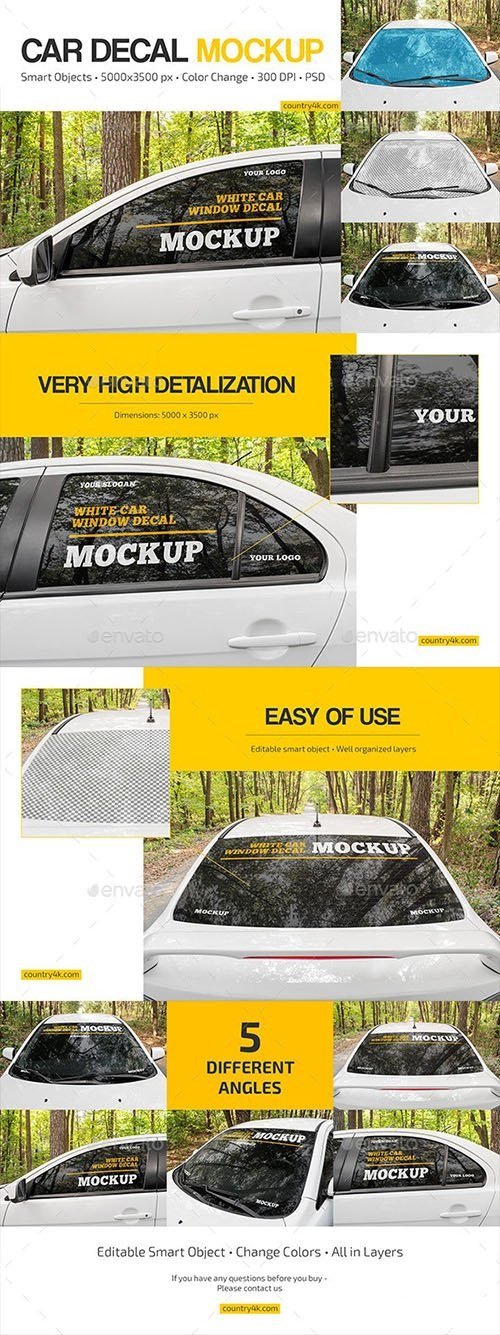White Car Window Decal Mockup Set 33109806