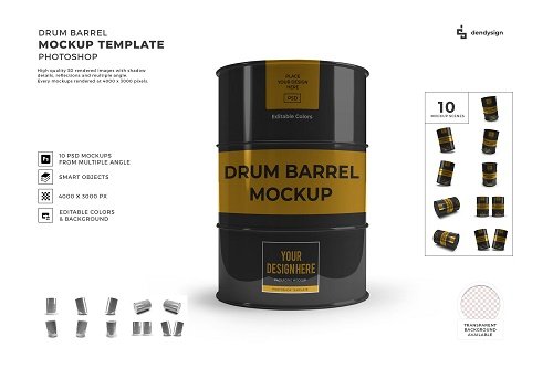 Drum Barrel 3D Mockup Template Bundle 1511796