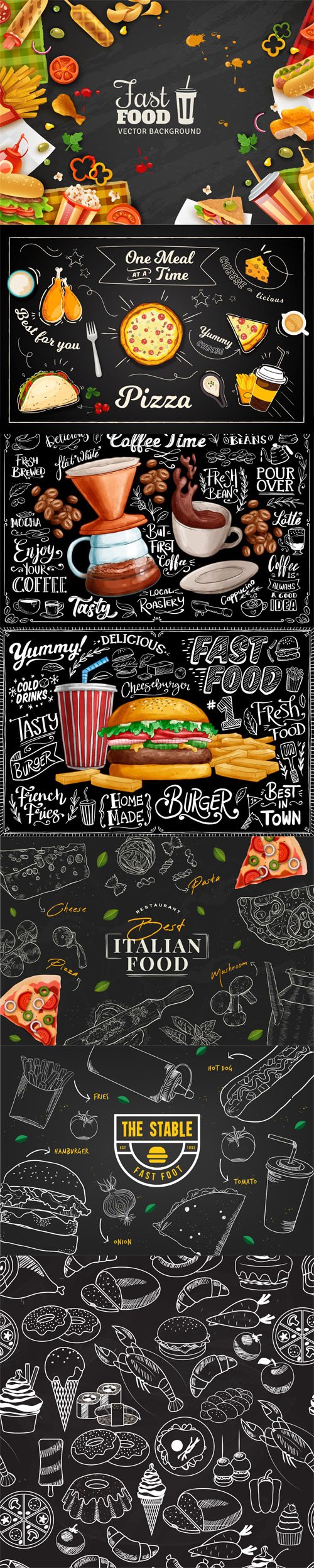 7 Restaurant Food Backgrounds Vector Templates