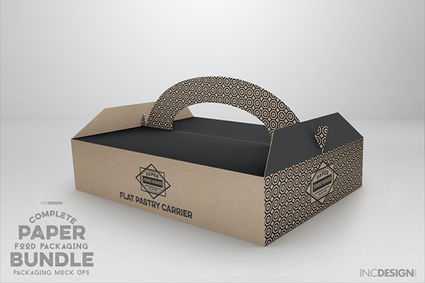 Flat Pastry Carrier Packaging Mockup