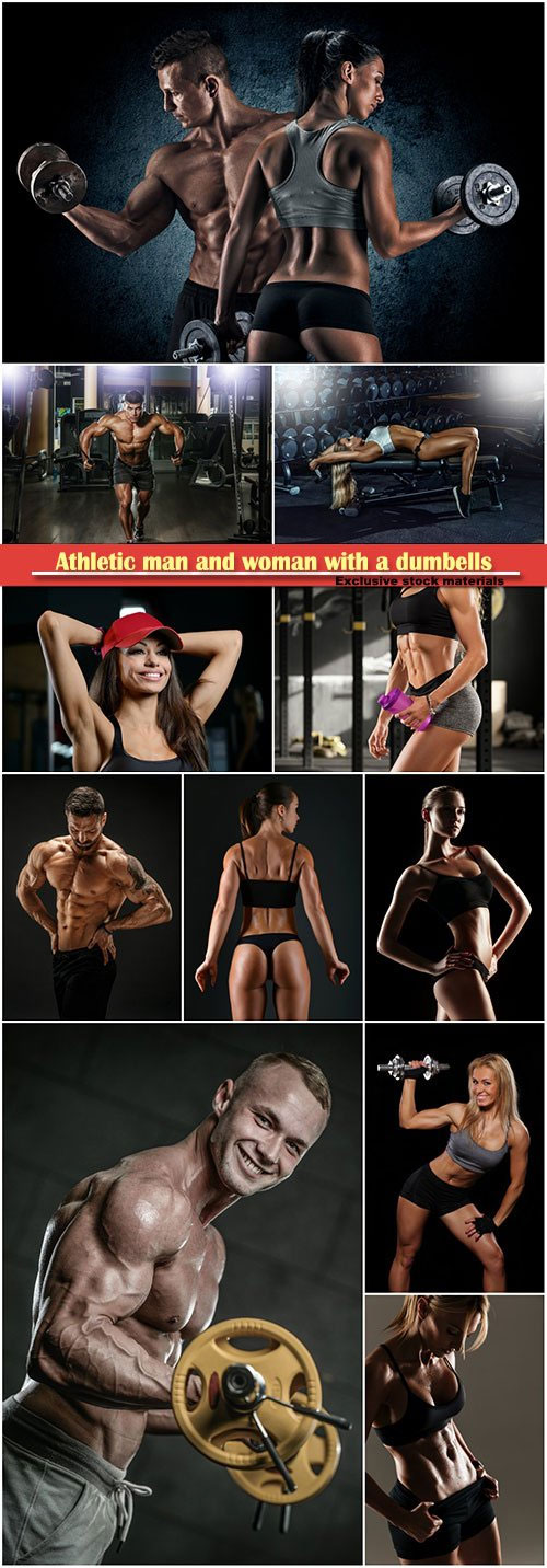 Athletic man and woman with a dumbells