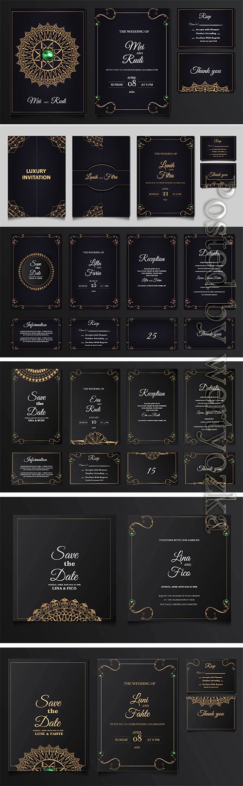 Set collection luxury save the date wedding invitation vector card