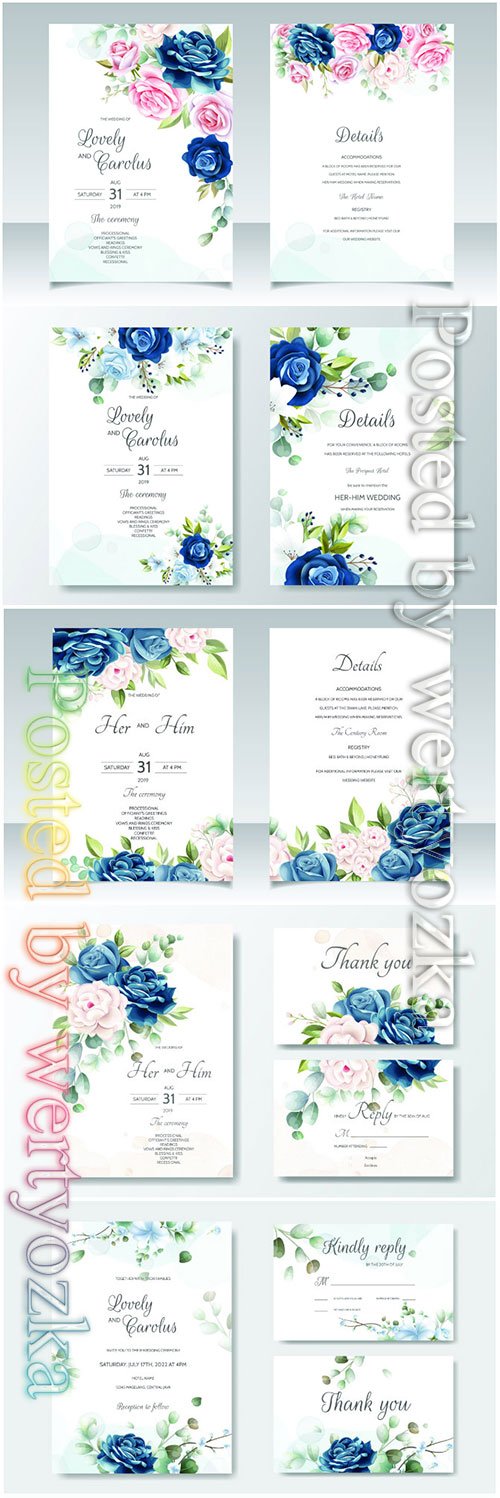 Wedding beautiful floral invitation vector card