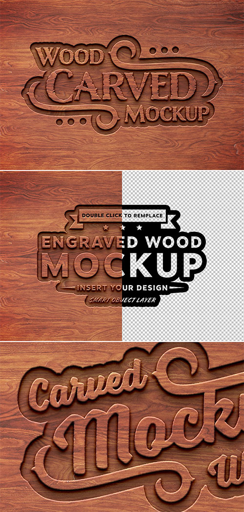 Carved Wood Text Effect Mockup