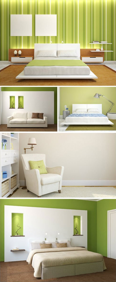 Interior in white and green colors - stock photos