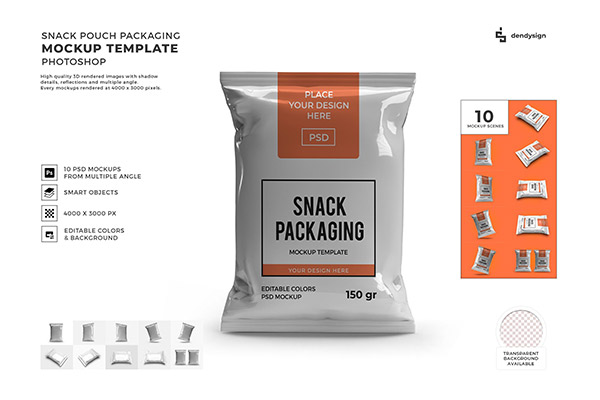 Snack Pouch Packaging 3D Mockup Template Bundle 1512104