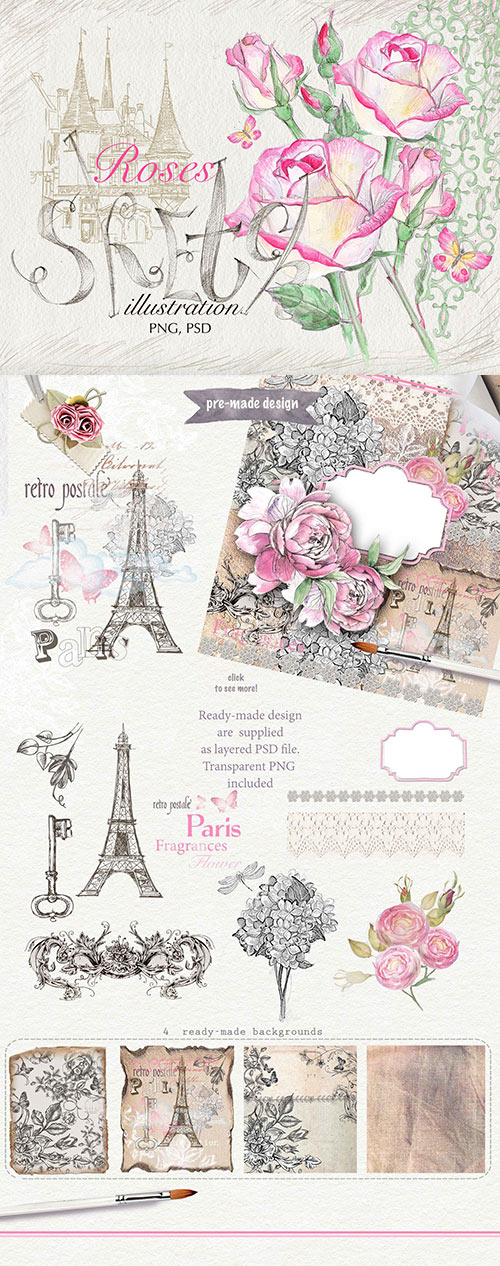 Clipart for Vintage Style Postcards