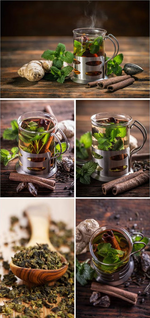 Tea with Mint, Ginger, Cinnamon - Stock Photos