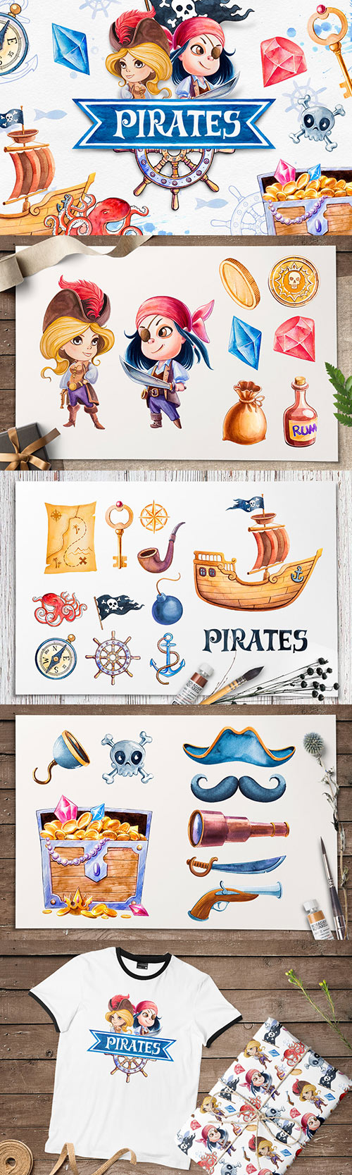 Pirates Watercolor illustrations