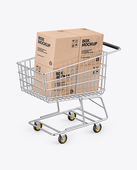 Shopping Cart W/ 4 Kraft Boxes Mockup 73148