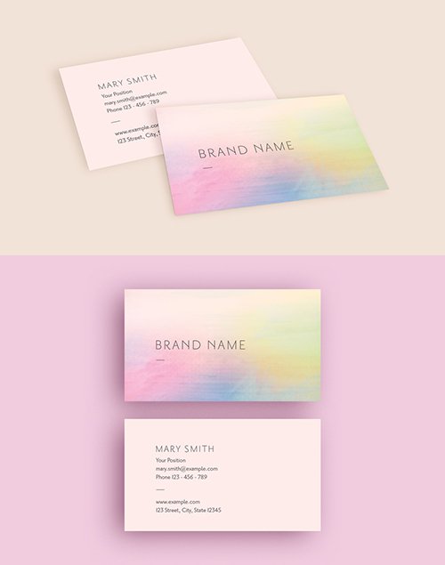 Business Card Layout with Rainbow Watercolor Gradient