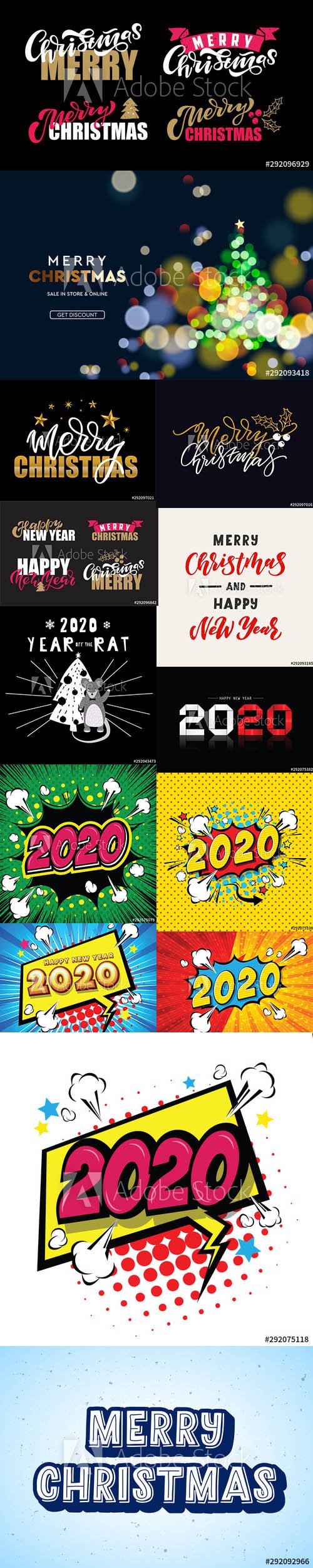 Merry Christmas and Happy New Year 2020 Illustrations Vector Set 7