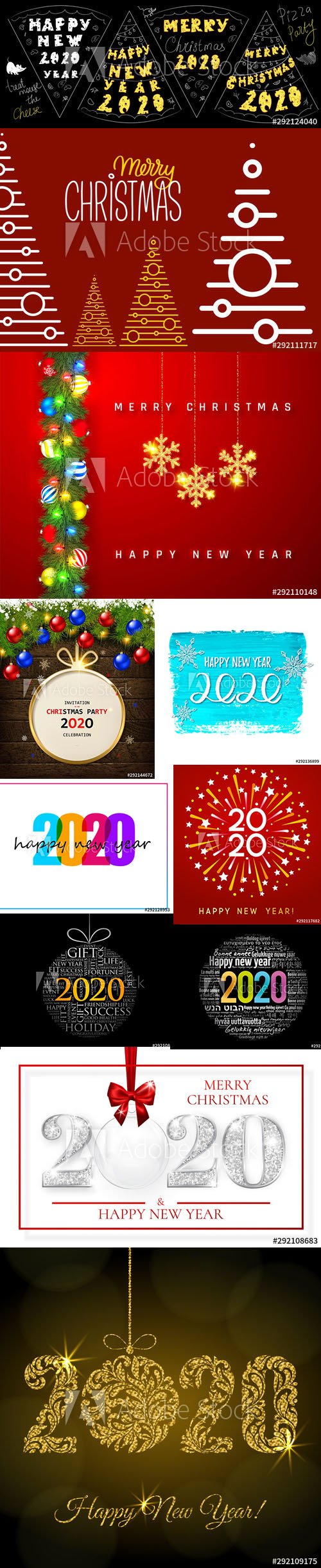 Merry Christmas and Happy New Year 2020 Illustrations Set 6