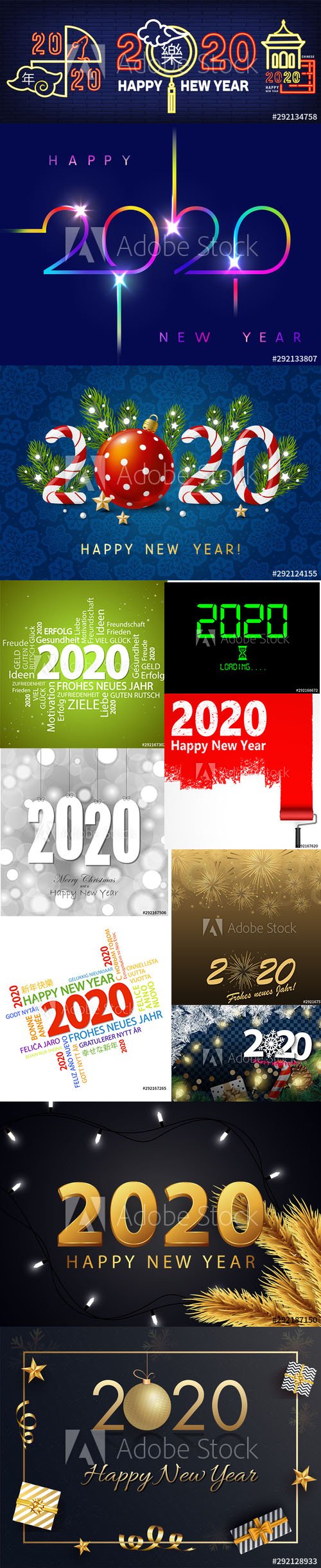 Merry Christmas and Happy New Year 2020 Illustrations Set 5