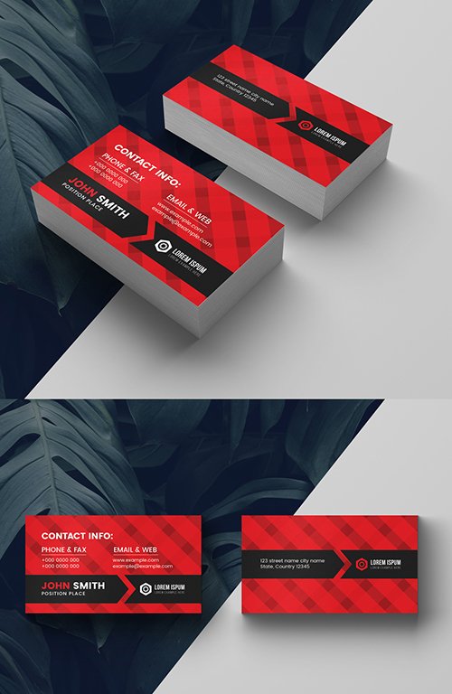 Corporate Business Card Layout with Red Accents