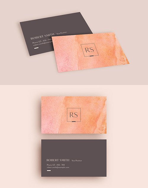 Business Card Layout with Pink Marble Background