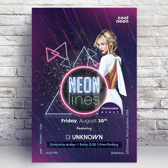 Neon Lines - Premium flyer psd template