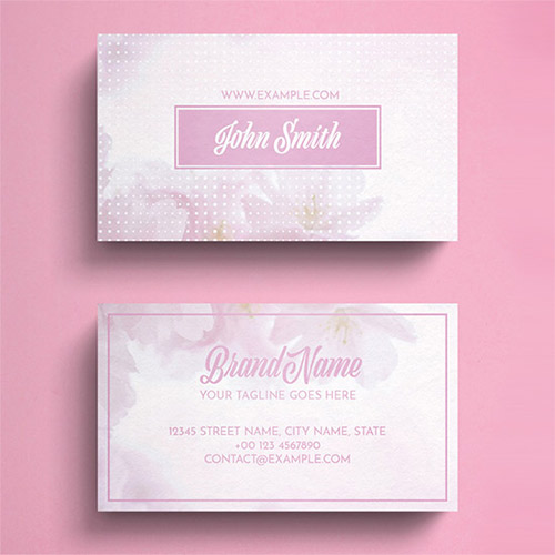Business Card Layout with Pink Accents