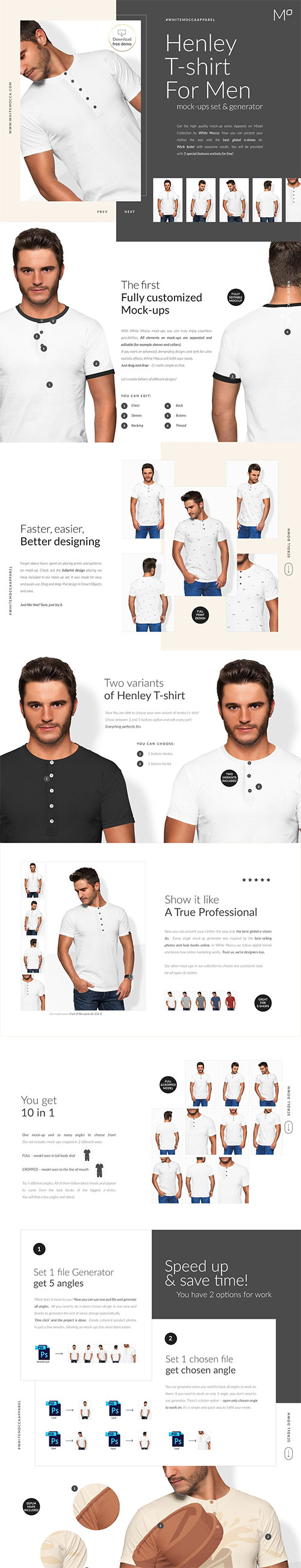 Men Henley T-shirt Mockups Free demo 6390082