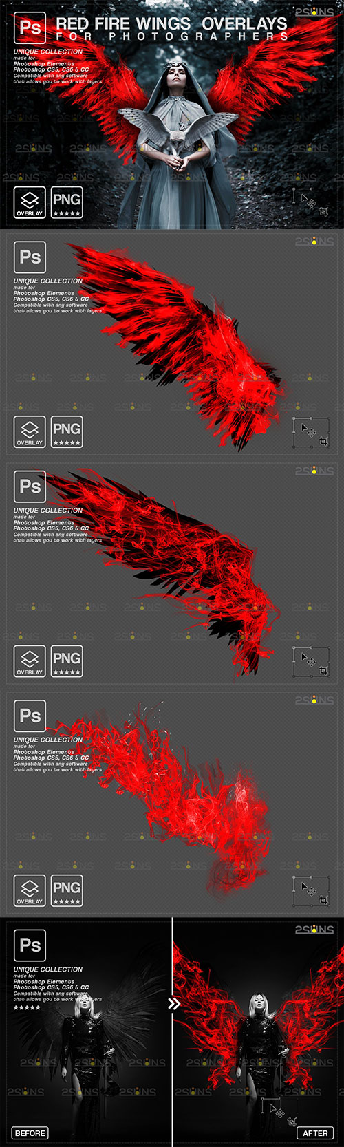 Red Fire wings overlay & Halloween overlay, Photoshop overlay 1447883
