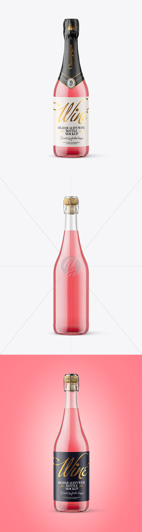 Clear Glass Bottle with Pink Champagne Mockup 88505