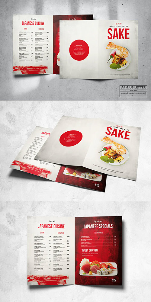 Japanese Bifold Food Menu Design A4 & US Letter