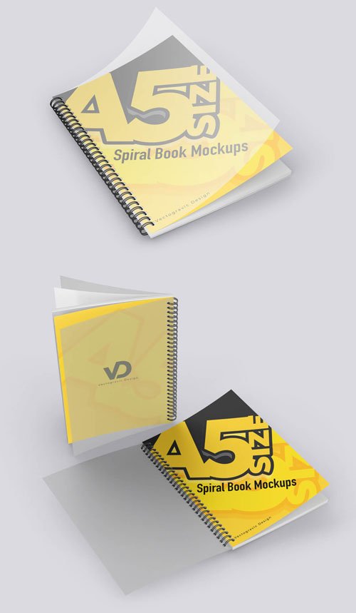 A5 Spiral Book with PVC Plastic Cover PSD Mockup Template