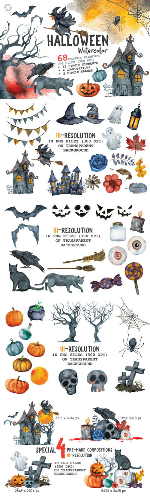 Halloween Watercolor Arts Collection