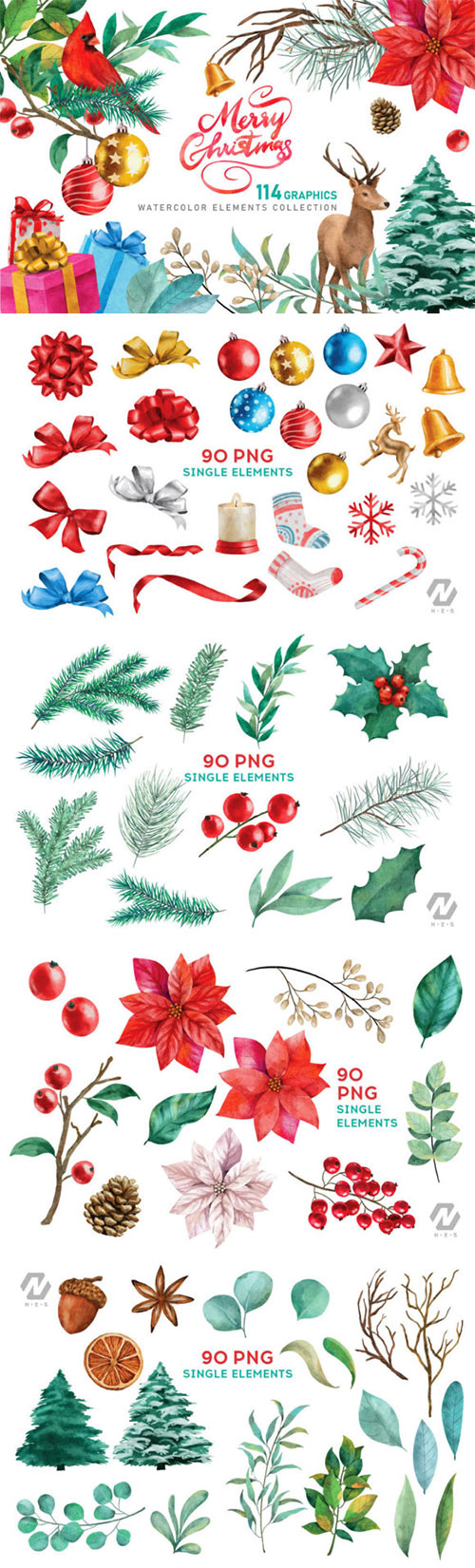 Christmas Watercolor Elements Graphics