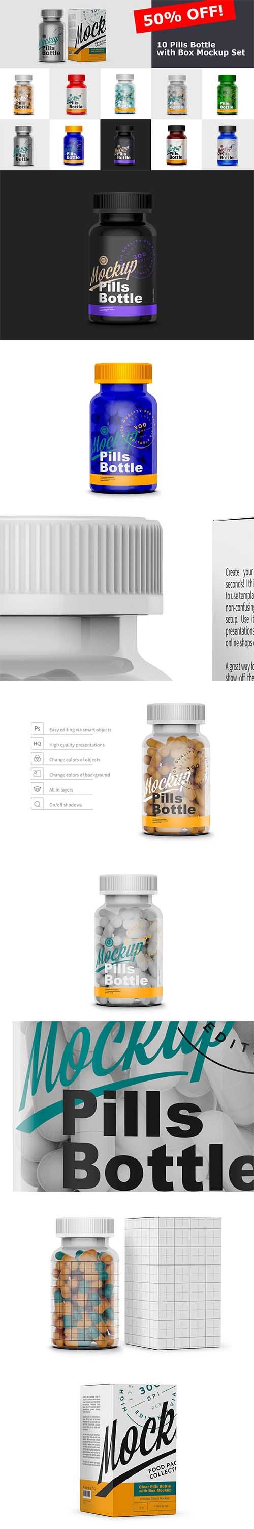 Pills Bottle with Box Mockup Set 6374641