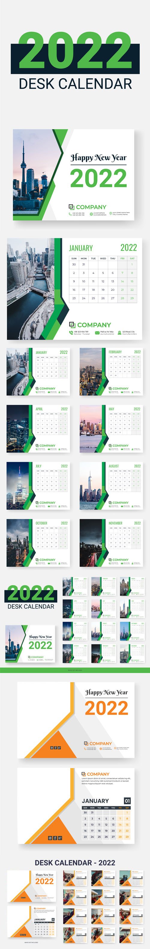 Two Desk Calendars 2022 Vector Design Templates