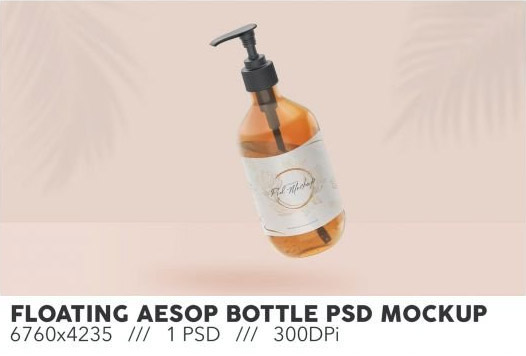 Floating Amber Aesop Bottle PSD Mockup