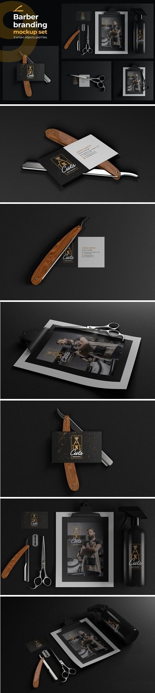 9 Barber Branding Mockup Set