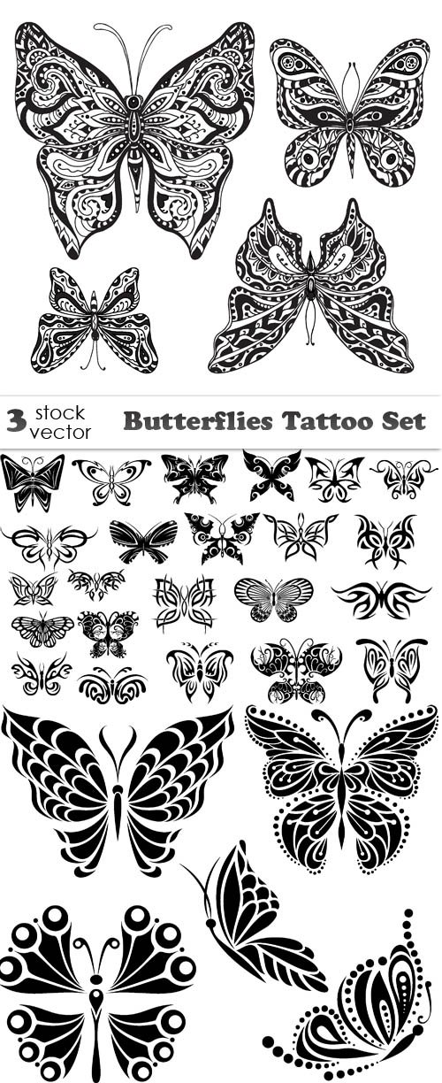 Vectors - Butterflies Tattoo Set