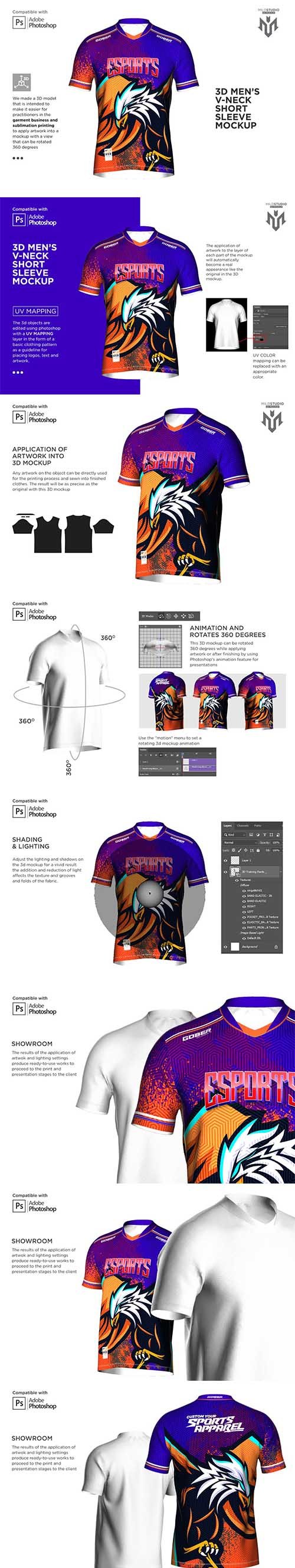 3D Double Vneck Short Sleeve Mockup 6499295