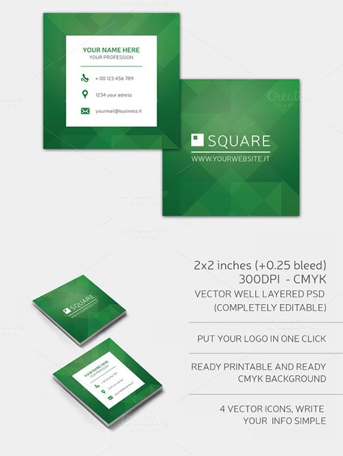 Square Green Business Card 162305