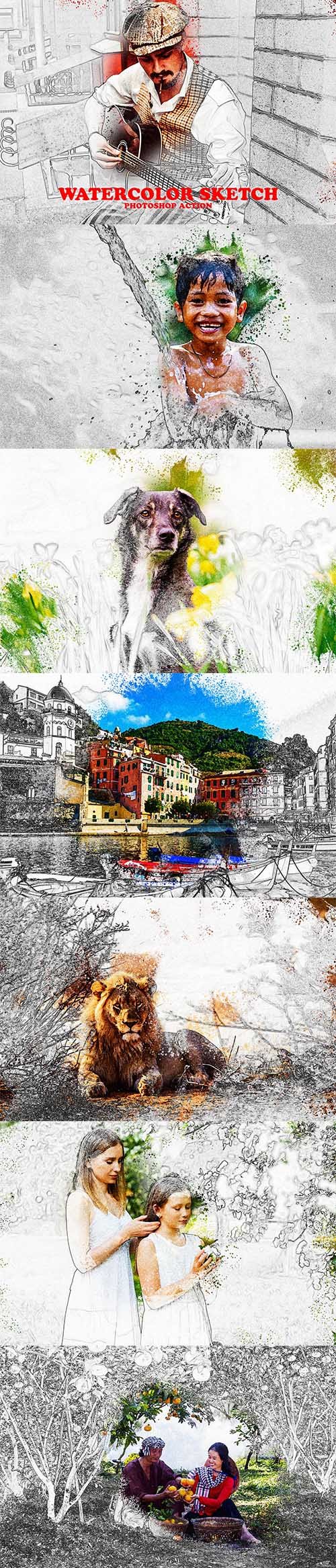 Watercolor Sketch Photoshop Action 6317739