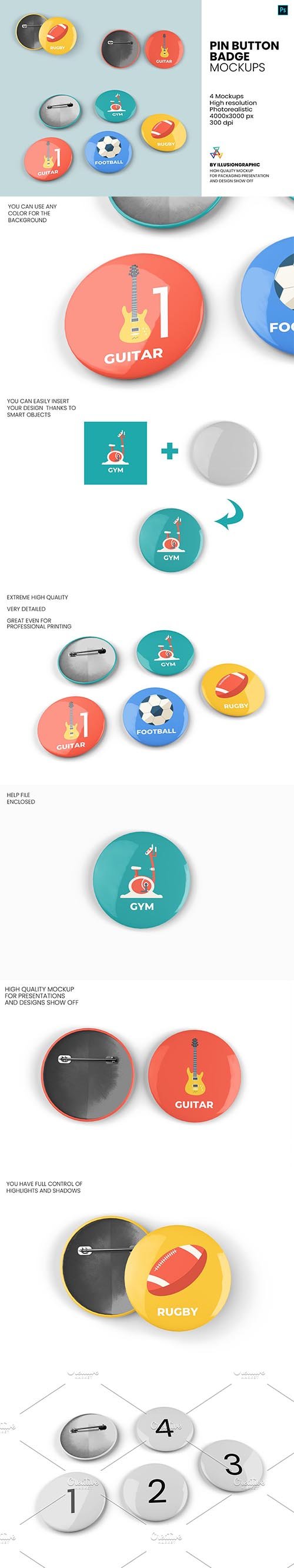 Pin Button Badge Mockup - 4 Views 5672634
