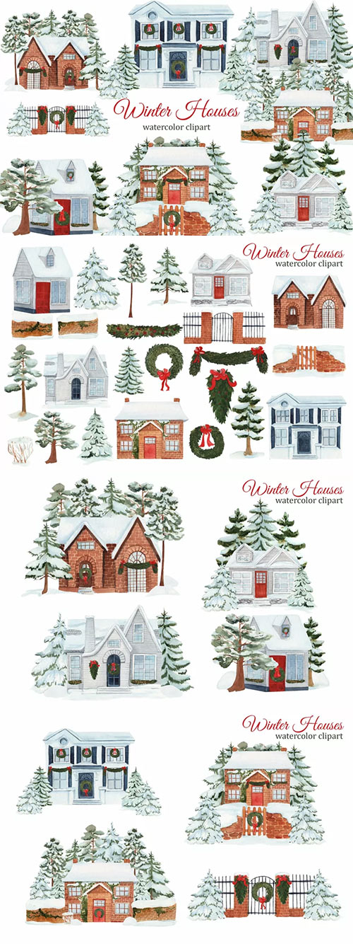 Watercolor Winter House Clipart 1609800