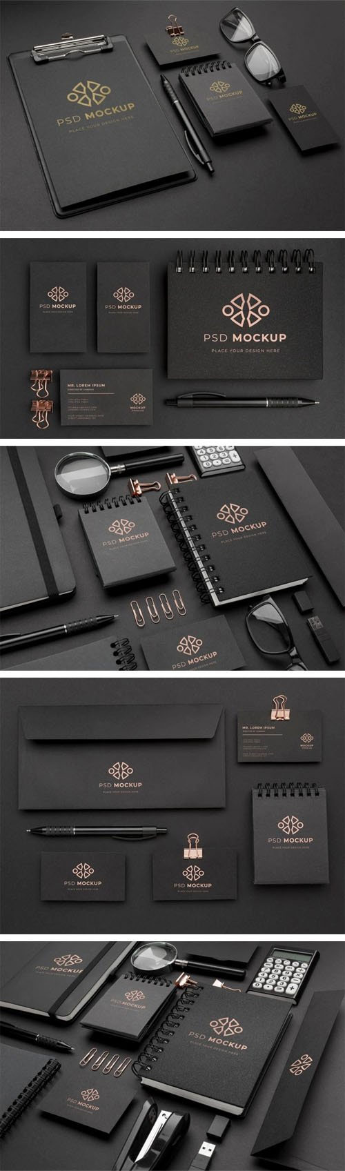 Stationery Dark PSD Mockups Templates