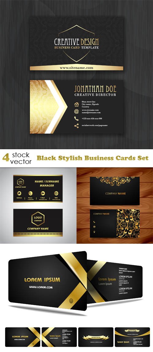 Vectors - Black Stylish Business Cards Set