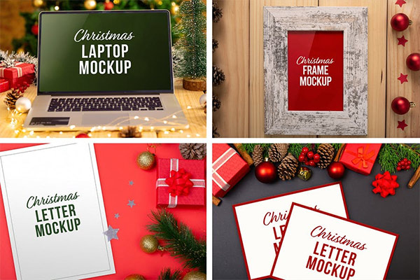 Christmas Laptop, Letter & Frame Mockup