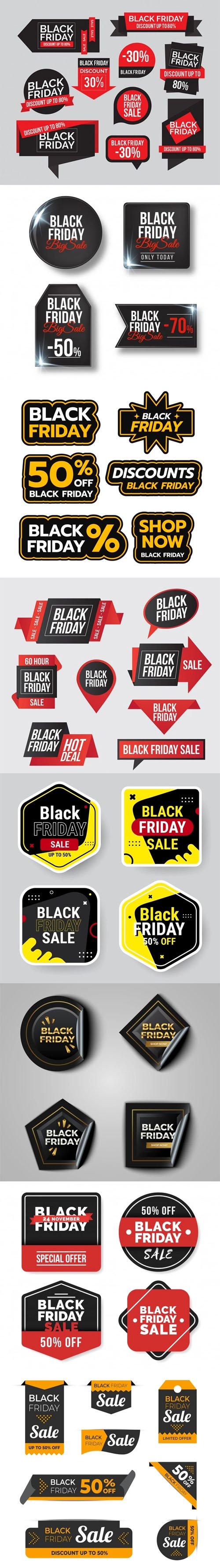Black Friday Sale Stickers Vector Design Templates