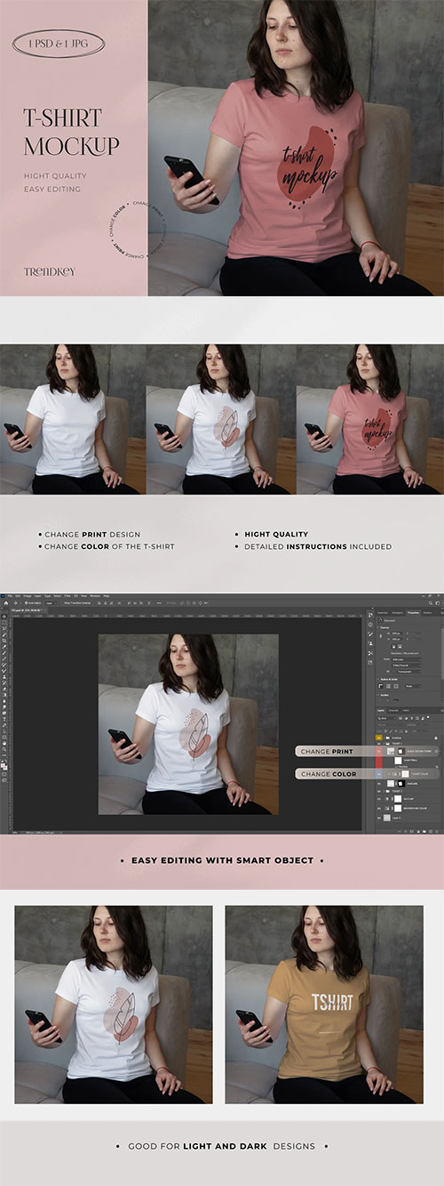 T-Shirt Mockup Woman With Phone