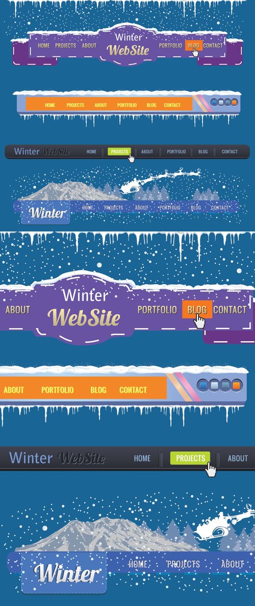 Winter Website Interface Vector Design Templates