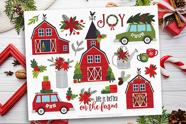 Christmas Farm House Clipart + SVG