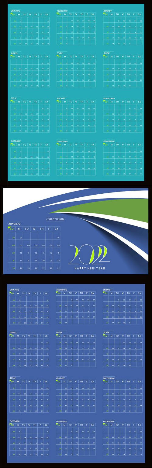 New Year 2022 Calendars Vector Design Templates